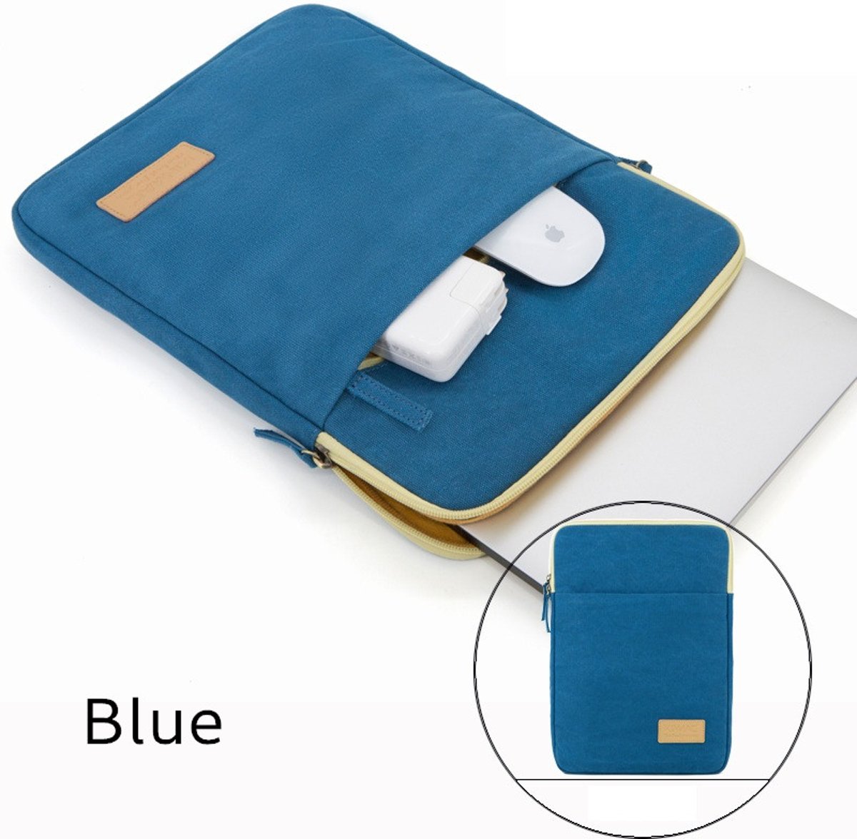 Luxe Laptophoes Canvas met Buitenvak | 13 inch | Blauw | Laptop Accessoires